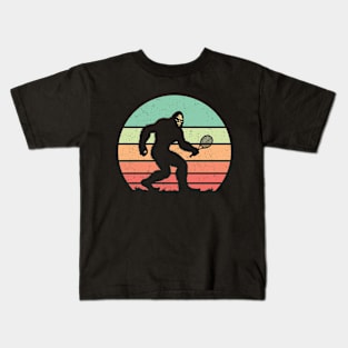 Bigfoot Sasquatch Playing Tennis Vintage Distressed Sunset Sport Kids T-Shirt